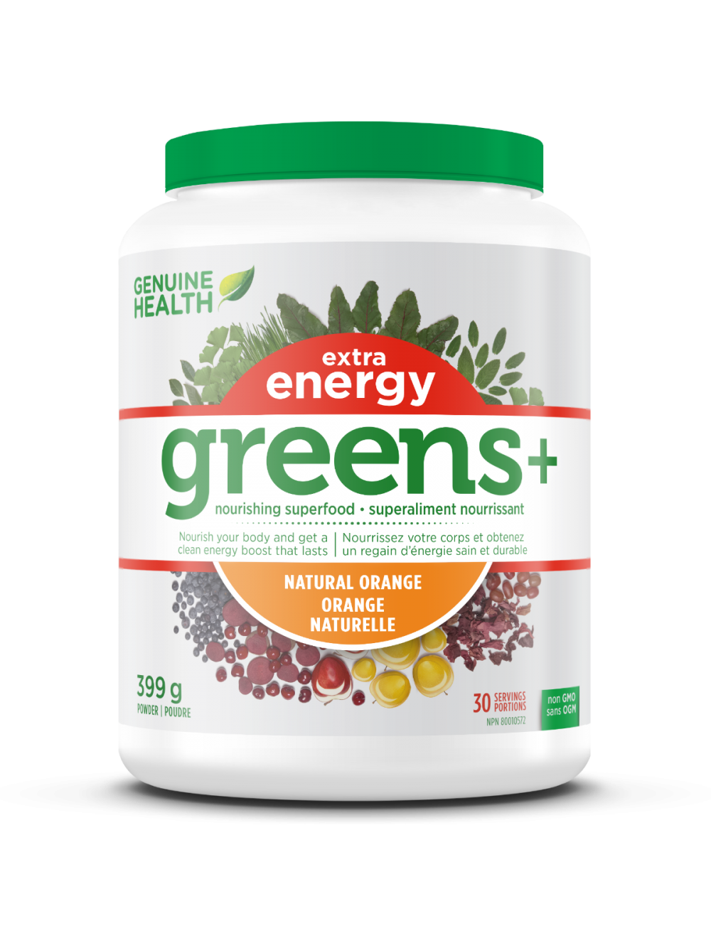 Genuine Health greens+ Extra energy - Orange - Ebambu.ca free delivery >59$